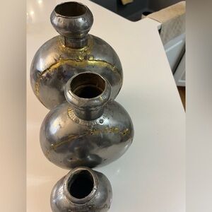 Group of 3 Collectible Antique Indian Metal vases, flasks